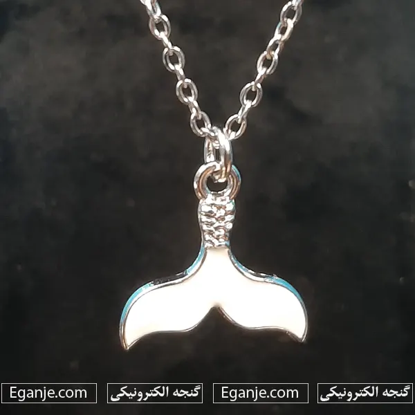 گردنبند استیل پلاک دم وال سفید نمای نزدیک
